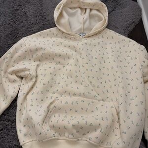 Cream Hoodie with Floral Print